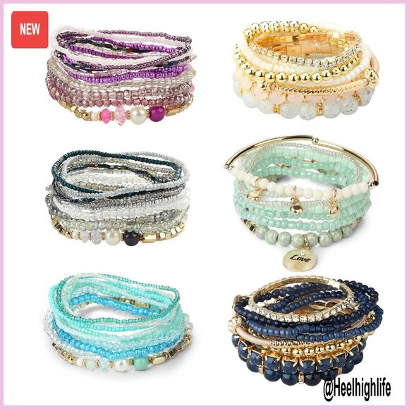6-Piece Bohemian Stackable Bead Bracelet Set Stretch Fit Women's Jewelry - Picture 1 of 8